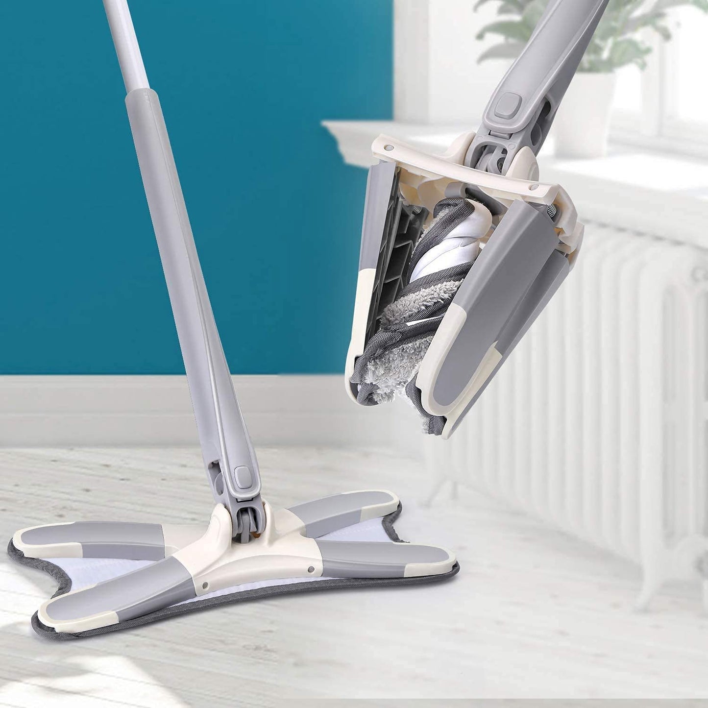 X Mop Manual Extrusion Hand-free Flat Squeeze Mop X-Type Microfiber Squeezing Twist Mop Household Cleaning Tool