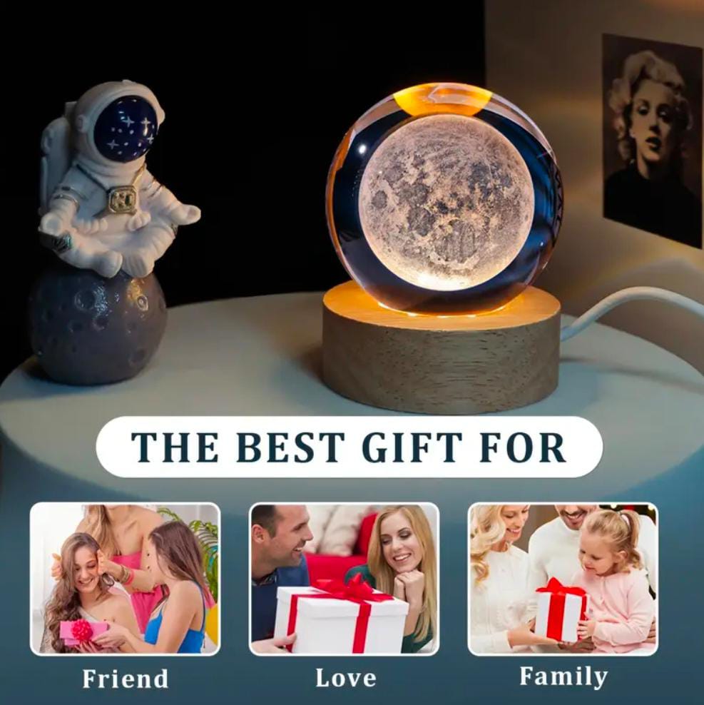 3D Galaxy Crystal Ball Night Light for Kids with USB Table Colorful LED Wooden Light Base