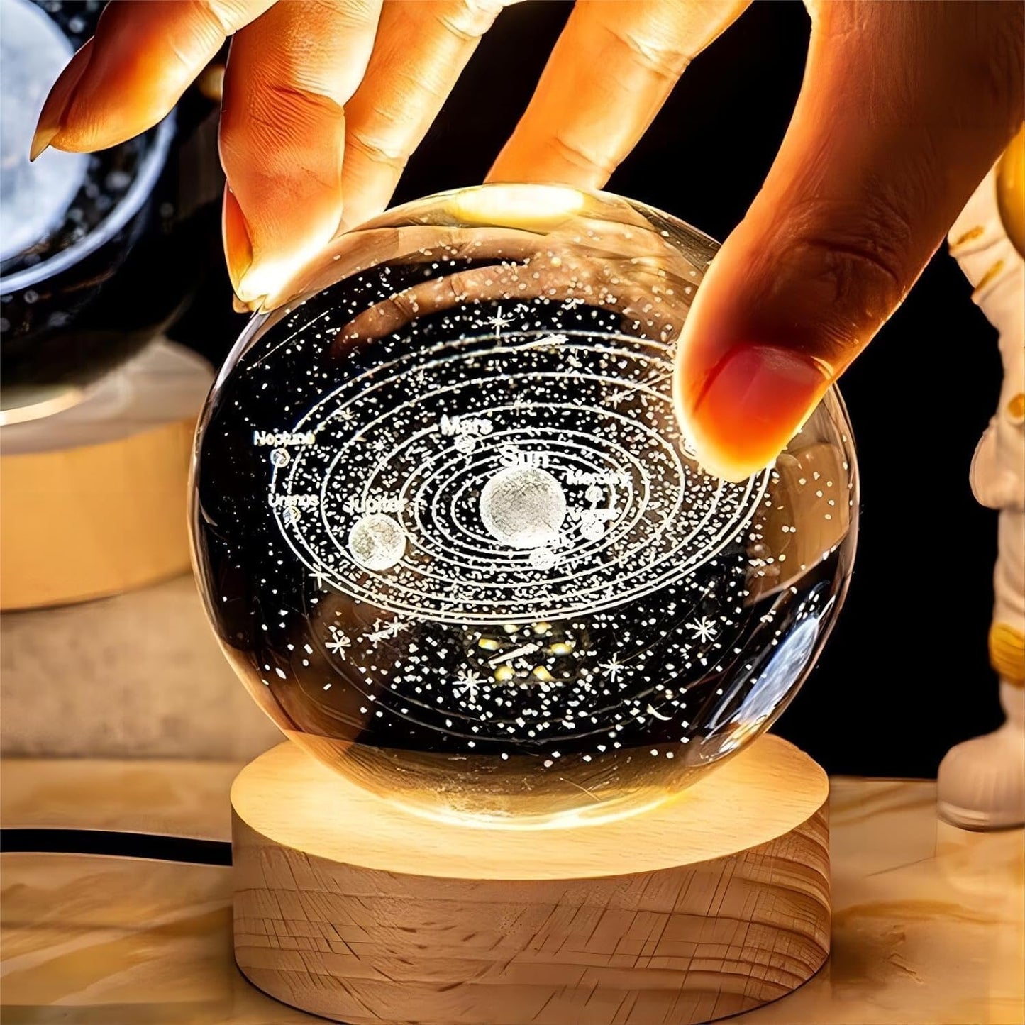 3D Galaxy Crystal Ball Night Light for Kids with USB Table Colorful LED Wooden Light Base