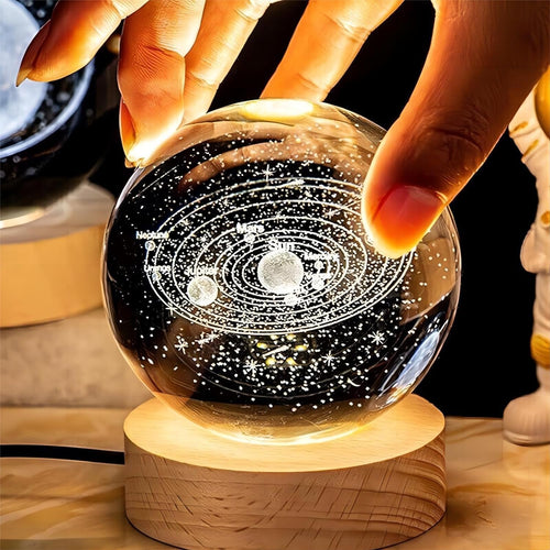 3D Galaxy Crystal Ball Night Light for Kids with USB Table Colorful LED Wooden Light Base