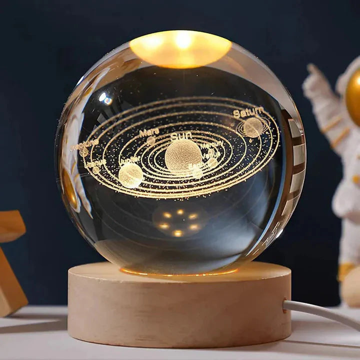 3D Galaxy Crystal Ball Night Light for Kids with USB Table Colorful LED Wooden Light Base